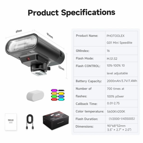 Photoolex Mini Speedlite G01 Hotshoe Flash